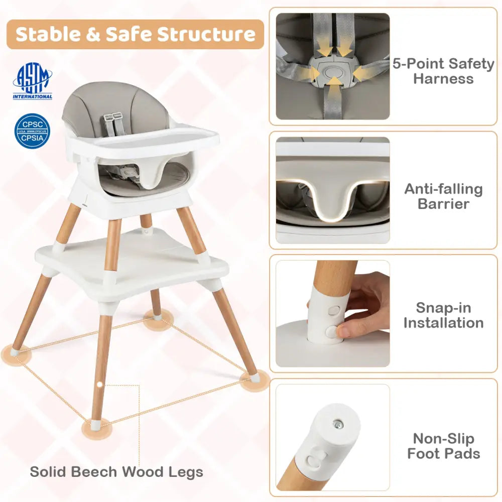 9-in-1 Convertible High Chair with Solid Wood Legs for Babies and Toddlers-White - White - High Chairs