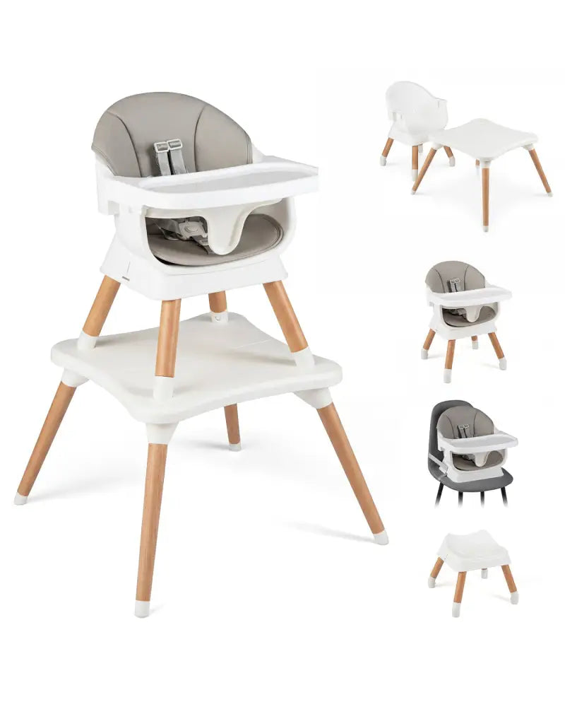 9-in-1 Convertible High Chair with Solid Wood Legs for Babies and Toddlers-White - White - High Chairs