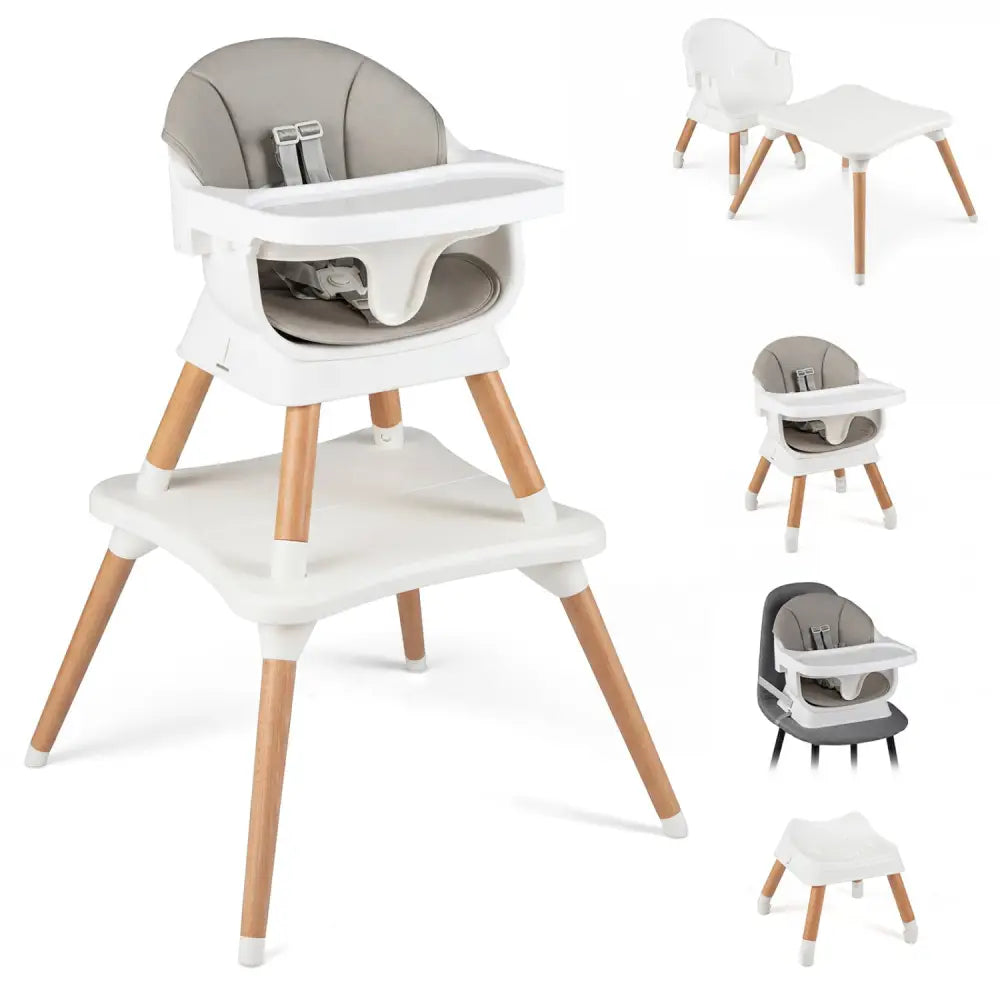 9-in-1 Convertible High Chair with Solid Wood Legs for Babies and Toddlers-White - White - High Chairs