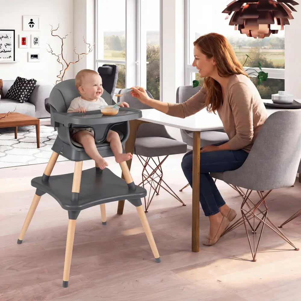 9-in-1 Convertible High Chair with Solid Wood Legs for Babies and Toddlers-Gray - Gray - High Chairs