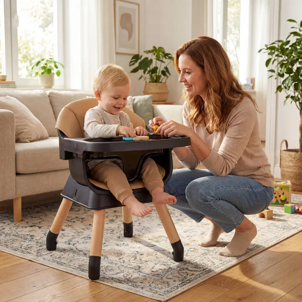 9-in-1 Convertible High Chair with Solid Wood Legs for Babies and Toddlers-Black - Black - High Chairs