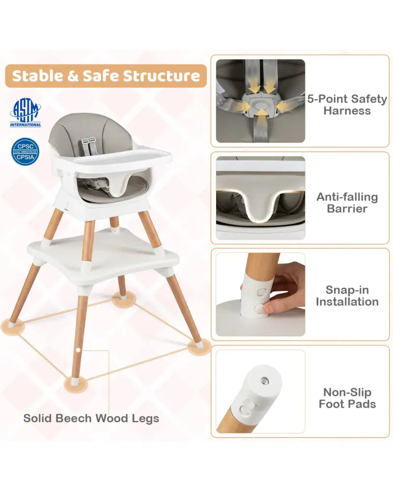9-in-1 Convertible High Chair with Solid Wood Legs for Babies and Toddlers-White - White - High Chairs