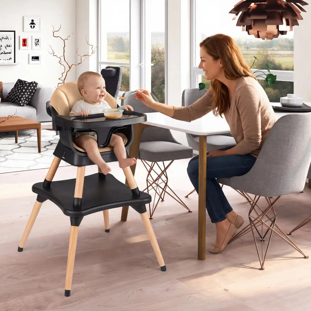 9-in-1 Convertible High Chair with Solid Wood Legs for Babies and Toddlers-Black - Black - High Chairs