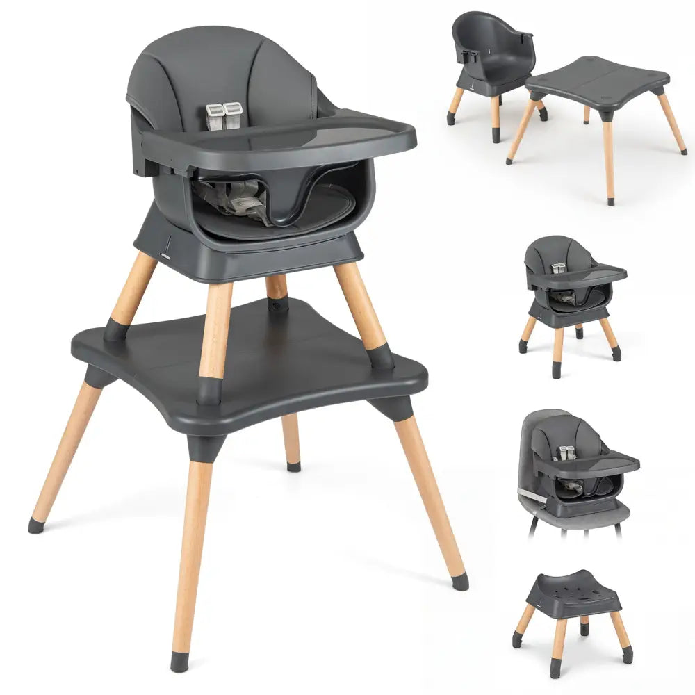 9-in-1 Convertible High Chair with Solid Wood Legs for Babies and Toddlers-Gray - Gray - High Chairs