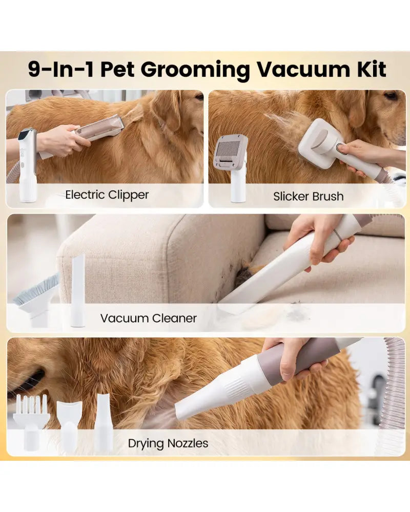 9-in-1 Dog Grooming Vacuum Kit for Shedding with 3 Suction Modes and Clippers for Dogs and Cats Home Cleaning - Vacuums