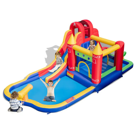 9-in-1 Inflatable Bounce Castle with Water Slide and Splash Pool without Blower - Multicolor - Inflatable Water Slides