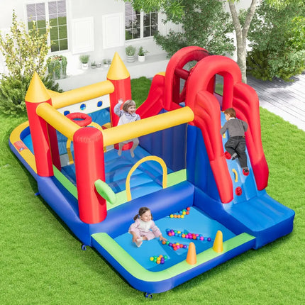 9-in-1 Inflatable Bounce Castle with Water Slide and Splash Pool without Blower - Multicolor - Inflatable Water Slides