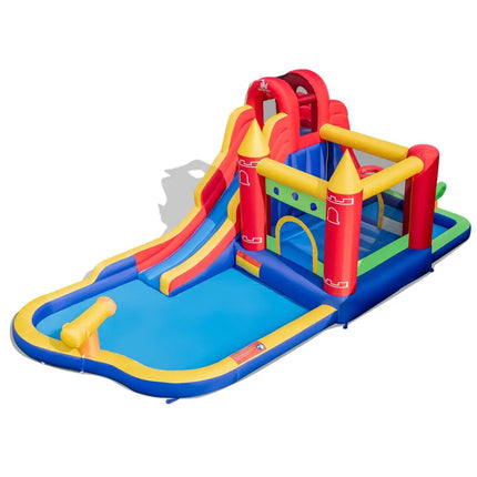 9-in-1 Inflatable Bounce Castle with Water Slide and Splash Pool without Blower - Multicolor - Inflatable Water Slides