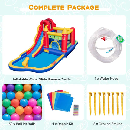 9-in-1 Inflatable Bounce Castle with Water Slide and Splash Pool without Blower - Multicolor - Inflatable Water Slides