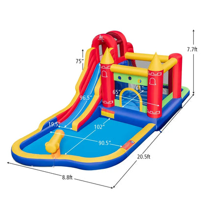 9-in-1 Inflatable Bounce Castle with Water Slide and Splash Pool with 735W Blower - Multicolor - Inflatable Water Slides