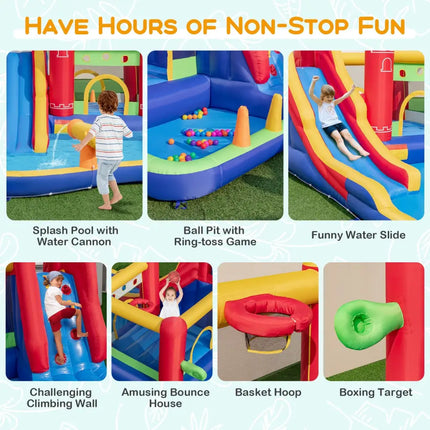 9-in-1 Inflatable Bounce Castle with Water Slide and Splash Pool with 735W Blower - Multicolor - Inflatable Water Slides