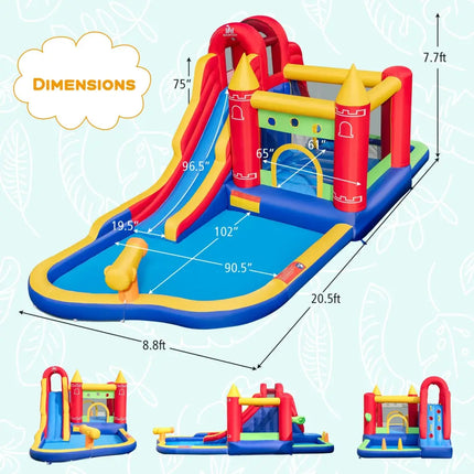 9-in-1 Inflatable Bounce Castle with Water Slide and Splash Pool without Blower - Multicolor - Inflatable Water Slides
