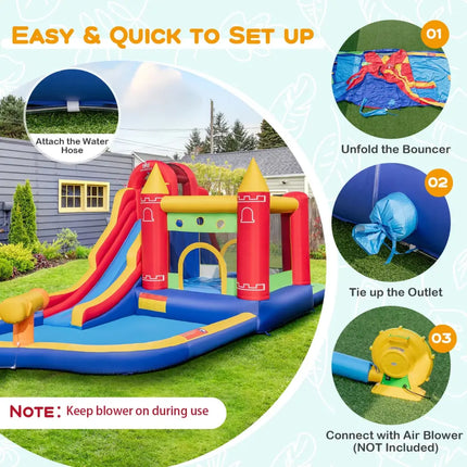 9-in-1 Inflatable Bounce Castle with Water Slide and Splash Pool without Blower - Multicolor - Inflatable Water Slides