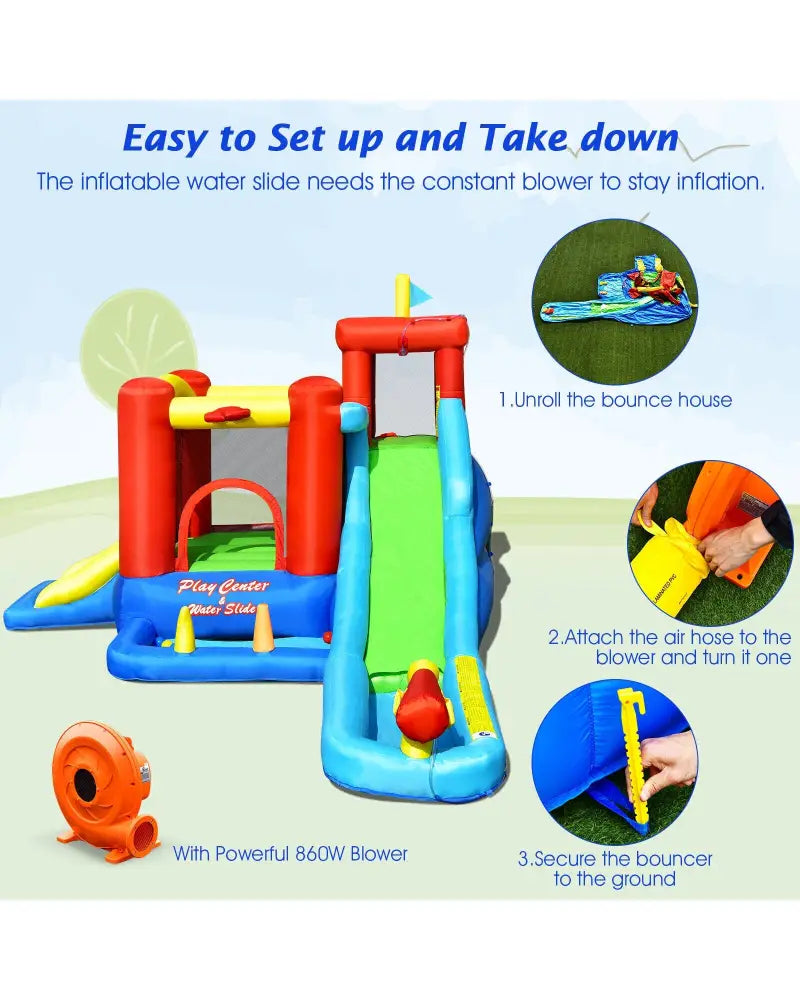 9-in-1 Inflatable Kids Water Slide Bounce House with 860W Blower - Inflatable Water Slides
