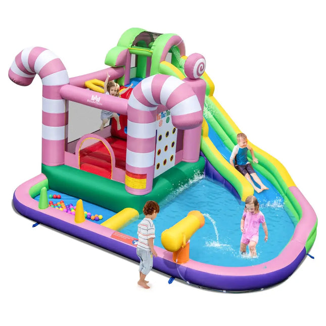 9-in-1 Inflatable Sweet Candy Water Slide Park - Pink - Inflatable Water Slides