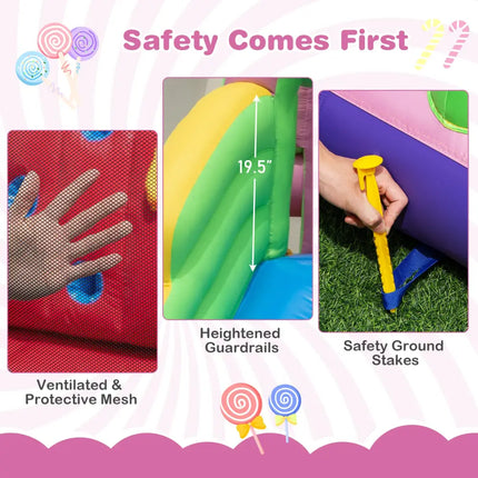 9-in-1 Inflatable Sweet Candy Water Slide Park with 680W Blower - Pink - Inflatable Water Slides