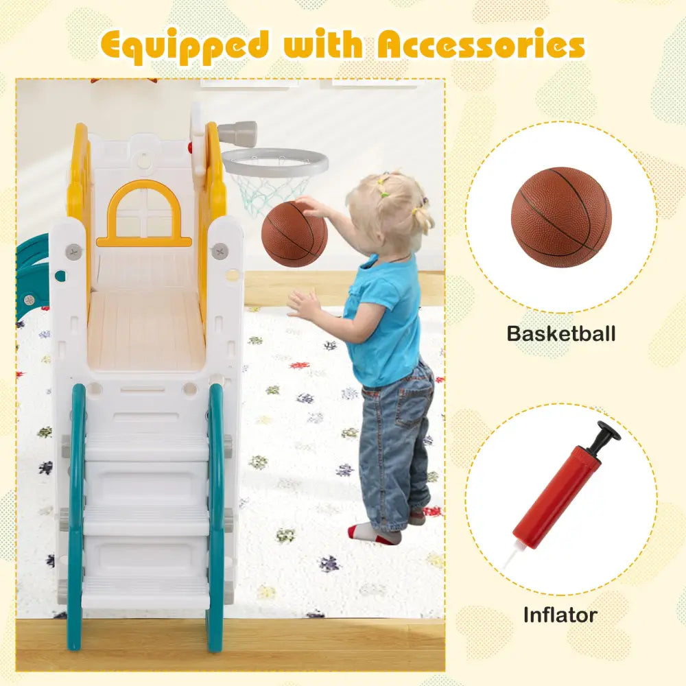 9-in-1 Toddler Slide L-Shaped with Basketball Hoop and Steering Wheel-Yellow - Yellow - Climbers & Slides