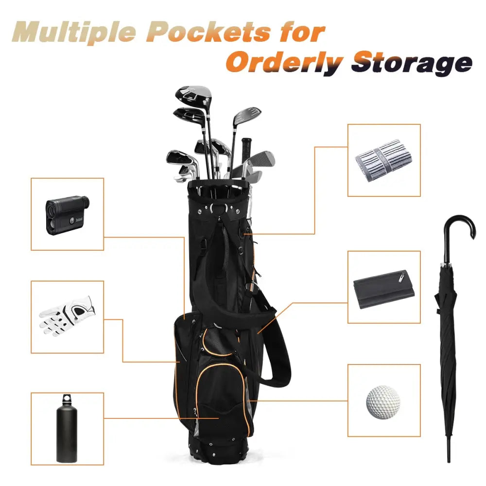 9 Inch Golf Stand Bag Divider Carry Pockets Storage - Black - Golf