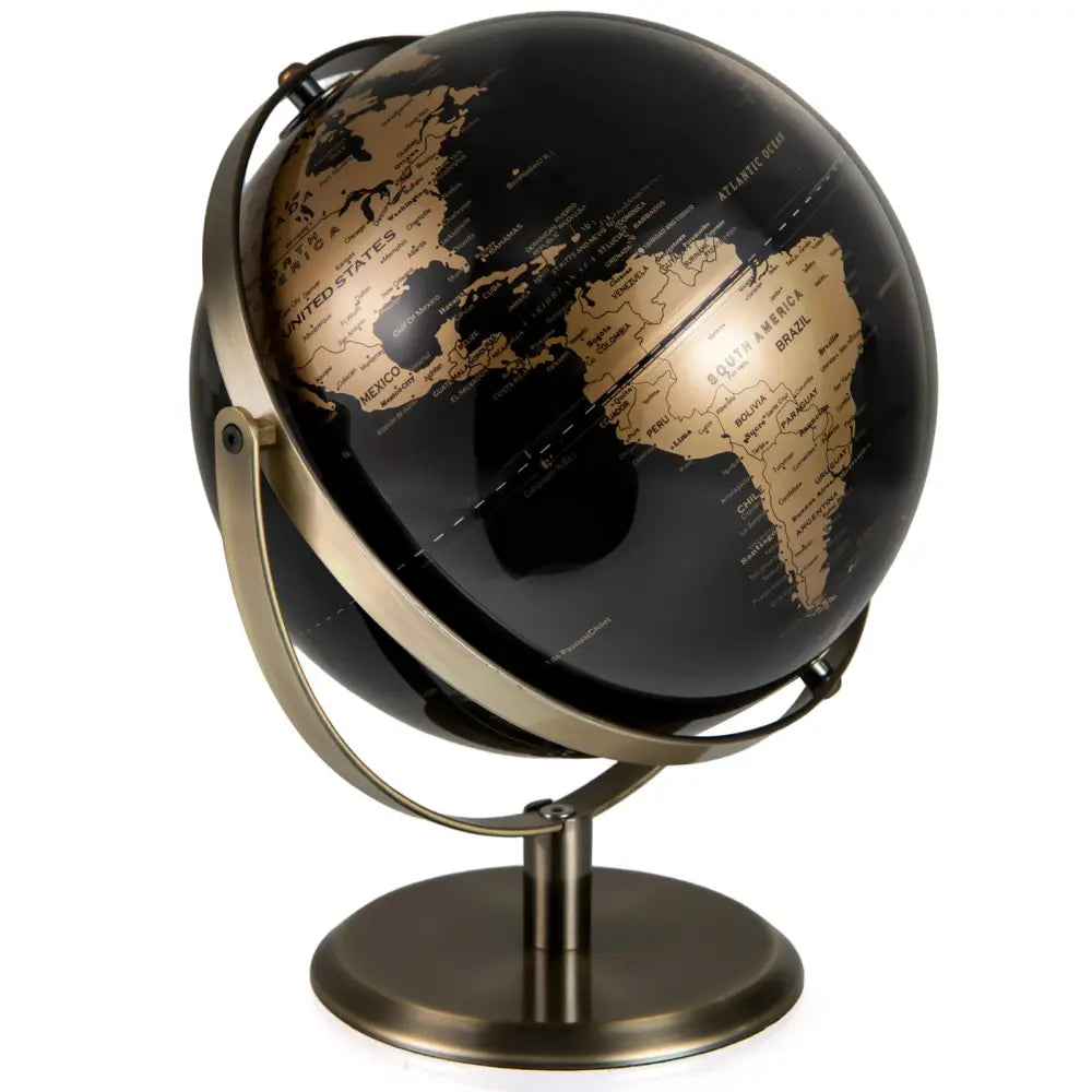 9-Inch Metallic Black World Globe with Metal Stand-Golden - Golden - Learning Toys