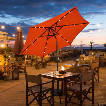 9 Inch Solar LED Lighted Patio Market Umbrella Tilt Adjustment Crank Lift-Orange - Orange - Outdoor Umbrellas