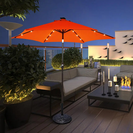 9 Inch Solar LED Lighted Patio Market Umbrella Tilt Adjustment Crank Lift-Orange - Orange - Outdoor Umbrellas