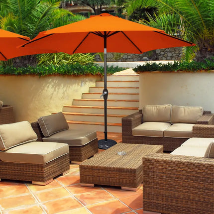 9 Inch Solar LED Lighted Patio Market Umbrella Tilt Adjustment Crank Lift-Orange - Orange - Outdoor Umbrellas
