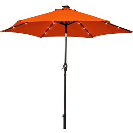 9 Inch Solar LED Lighted Patio Market Umbrella Tilt Adjustment Crank Lift-Orange - Orange - Outdoor Umbrellas