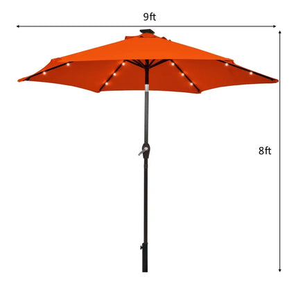 9 Inch Solar LED Lighted Patio Market Umbrella Tilt Adjustment Crank Lift-Orange - Orange - Outdoor Umbrellas