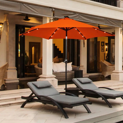9 Inch Solar LED Lighted Patio Market Umbrella Tilt Adjustment Crank Lift-Orange - Orange - Outdoor Umbrellas