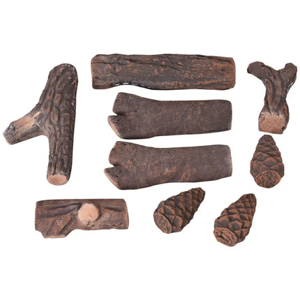 9 PCS Ceramic Fireplace Logs Set Realistic Artificial Gas Fireplace Logs - Fireplace Tools