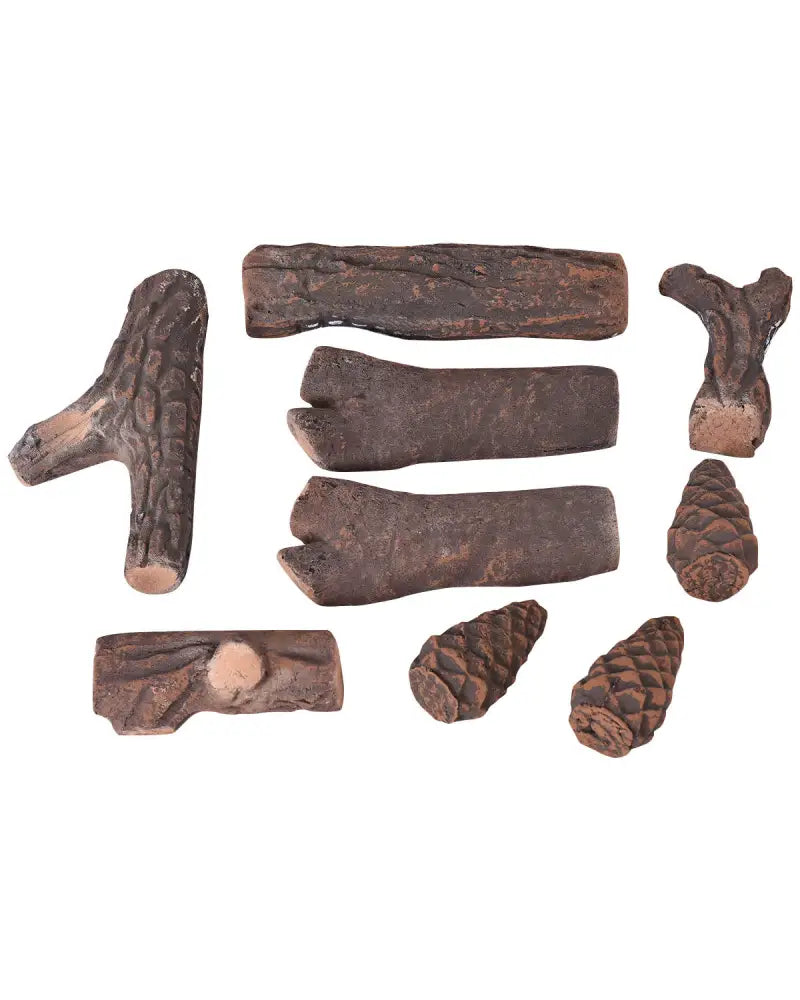 9 PCS Ceramic Fireplace Logs Set Realistic Artificial Gas Fireplace Logs - Fireplace Tools