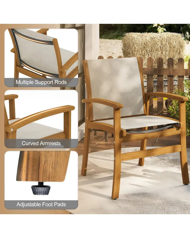 9-Piece Acacia Wood Outdoor Patio Dining Set with 80’’ Rectangular Table and Breathable Fabric Armchairs-Yellow