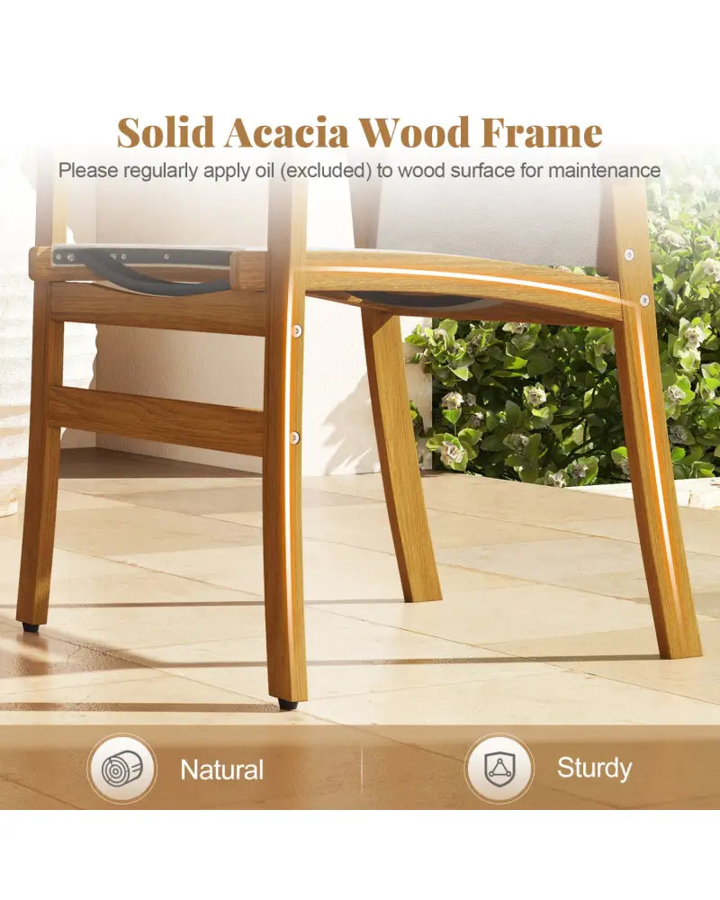 9-Piece Acacia Wood Outdoor Patio Dining Set with 80’’ Rectangular Table and Breathable Fabric Armchairs-Yellow