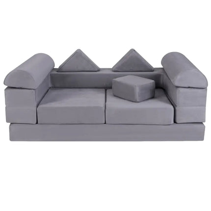 9 - Piece Climb and Crawl Foam and Floor Playset with Breathable Suede Fabric - Gray - Oasis Home Essentials