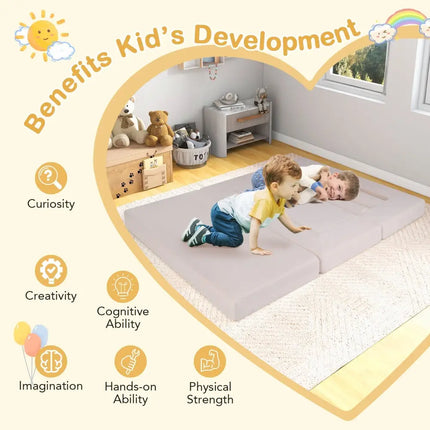 9 - Piece Climb and Crawl Foam and Floor Playset with Breathable Suede Fabric - Beige - Oasis Home Essentials