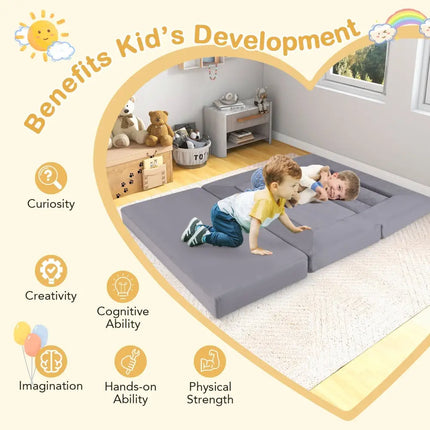 9 - Piece Climb and Crawl Foam and Floor Playset with Breathable Suede Fabric - Gray - Oasis Home Essentials