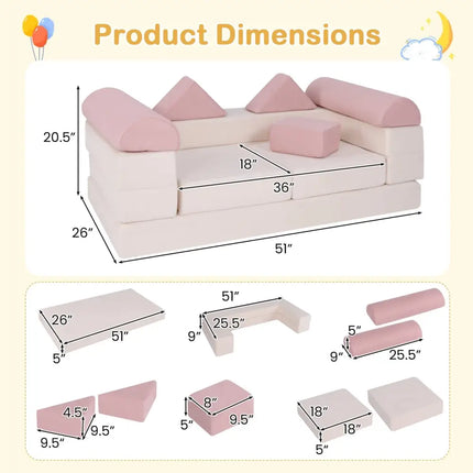 9 - Piece Climb and Crawl Foam and Floor Playset with Breathable Suede Fabric - Pink - Oasis Home Essentials