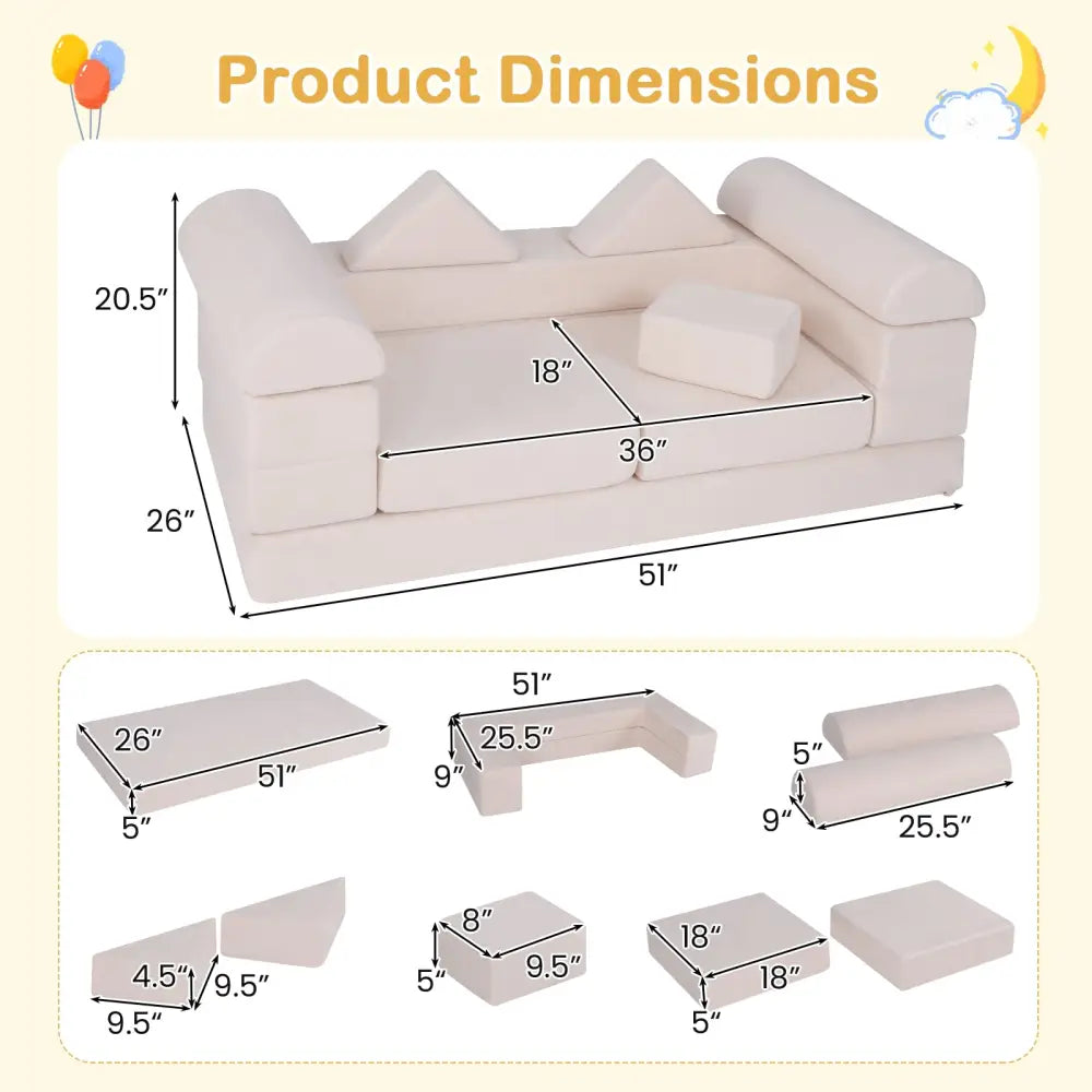9-Piece Climb and Crawl Foam and Floor Playset with Breathable Suede Fabric-Beige - Beige - Baby Gyms & Playmats