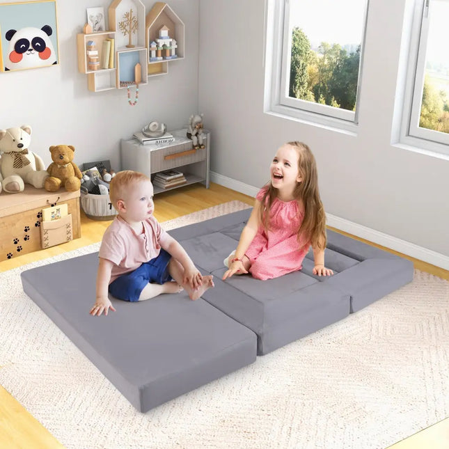9 - Piece Climb and Crawl Foam and Floor Playset with Breathable Suede Fabric - Gray - Oasis Home Essentials