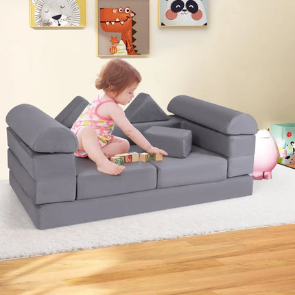 9 - Piece Climb and Crawl Foam and Floor Playset with Breathable Suede Fabric - Gray - Oasis Home Essentials