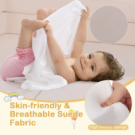 9 - Piece Climb and Crawl Foam and Floor Playset with Breathable Suede Fabric - Beige - Oasis Home Essentials