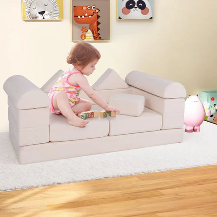 9 - Piece Climb and Crawl Foam and Floor Playset with Breathable Suede Fabric - Beige - Oasis Home Essentials