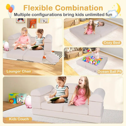 9 - Piece Climb and Crawl Foam and Floor Playset with Breathable Suede Fabric - Beige - Oasis Home Essentials