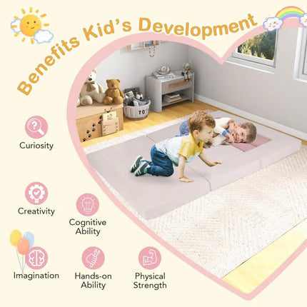 9 - Piece Climb and Crawl Foam and Floor Playset with Breathable Suede Fabric - Pink - Oasis Home Essentials