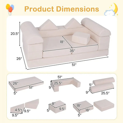 9 - Piece Climb and Crawl Foam and Floor Playset with Breathable Suede Fabric - Beige - Oasis Home Essentials
