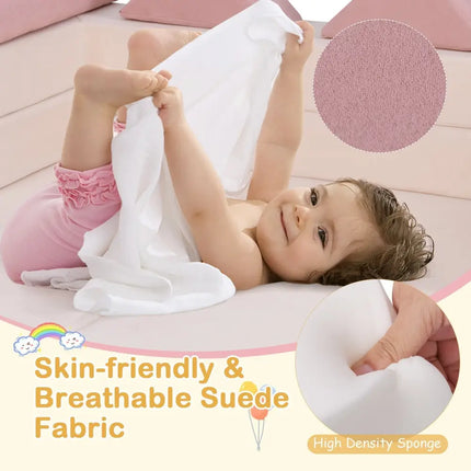 9 - Piece Climb and Crawl Foam and Floor Playset with Breathable Suede Fabric - Pink - Oasis Home Essentials