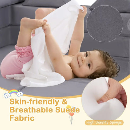9 - Piece Climb and Crawl Foam and Floor Playset with Breathable Suede Fabric - Gray - Oasis Home Essentials