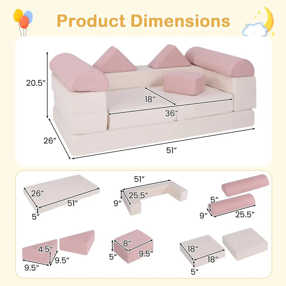9-Piece Climb and Crawl Foam and Floor Playset with Breathable Suede Fabric-Pink - Pink - Baby Gyms & Playmats
