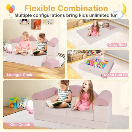 9 - Piece Climb and Crawl Foam and Floor Playset with Breathable Suede Fabric - Pink - Oasis Home Essentials