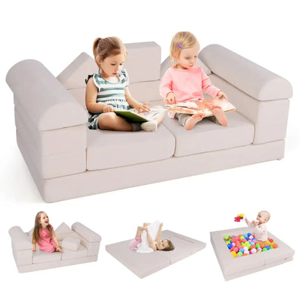 9 - Piece Climb and Crawl Foam and Floor Playset with Breathable Suede Fabric - Beige - Oasis Home Essentials